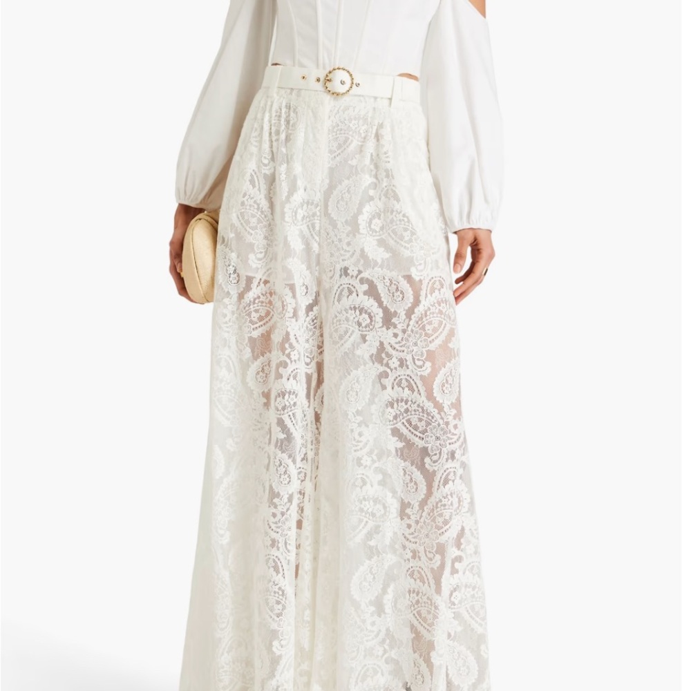 Zimmermann white Lace Maxi pants with Belt